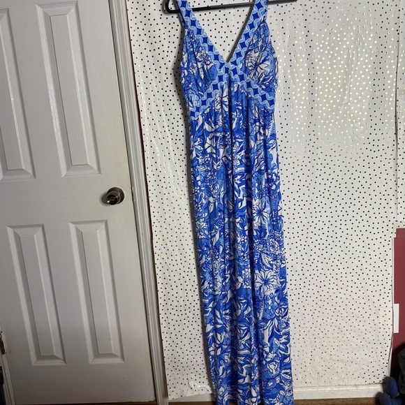 Lilly Pulitzer Serena Maxi Dress Blue Tang Flocking